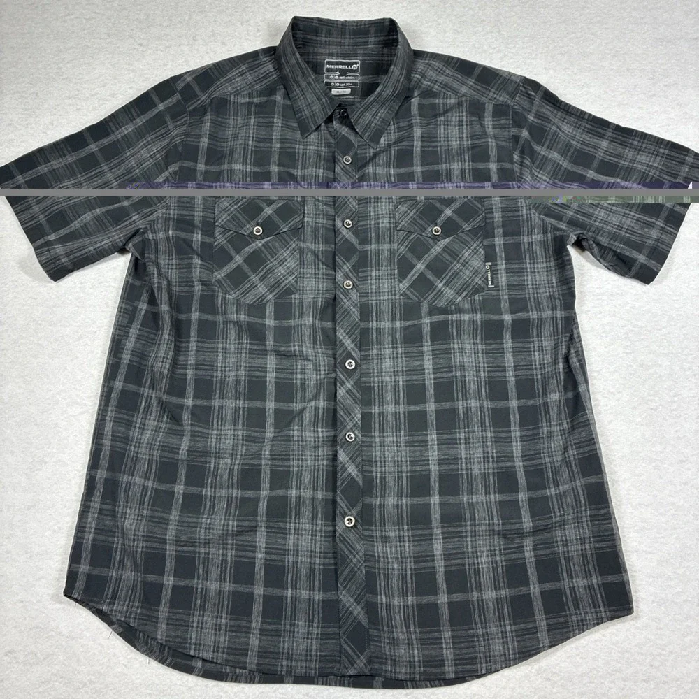 Merrell Mens Hiking Shirt M Plaid Button Down Lightweight‎ Optiwick UPF 30+